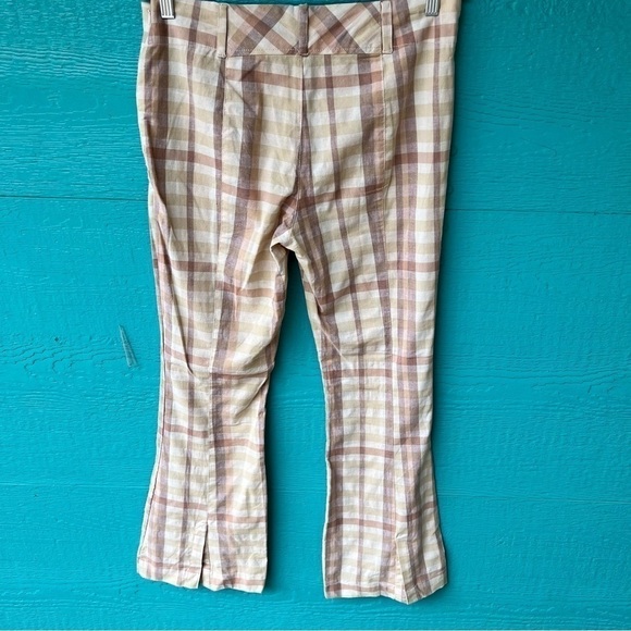 FREE PEOPLE THE WAY YOU MOVE NEUTRAL PLAID LINEN FLARE PANTS SIZE 10 NWT - Picture 8 of 11
